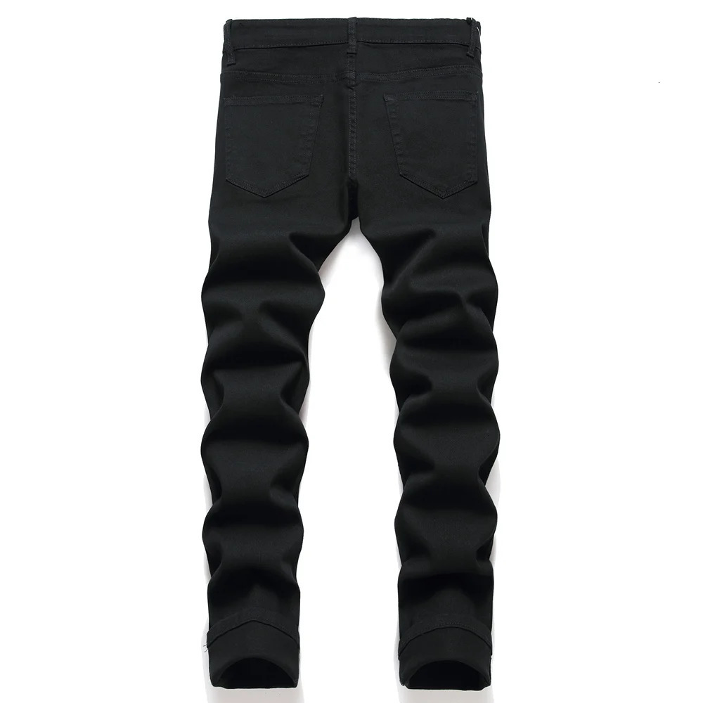 Mens Black Stretch Skinny Fit Pencil Jeans Trousers Knee Ripped Distressed Motorcycle Biker Jeans Pants For Men 250118