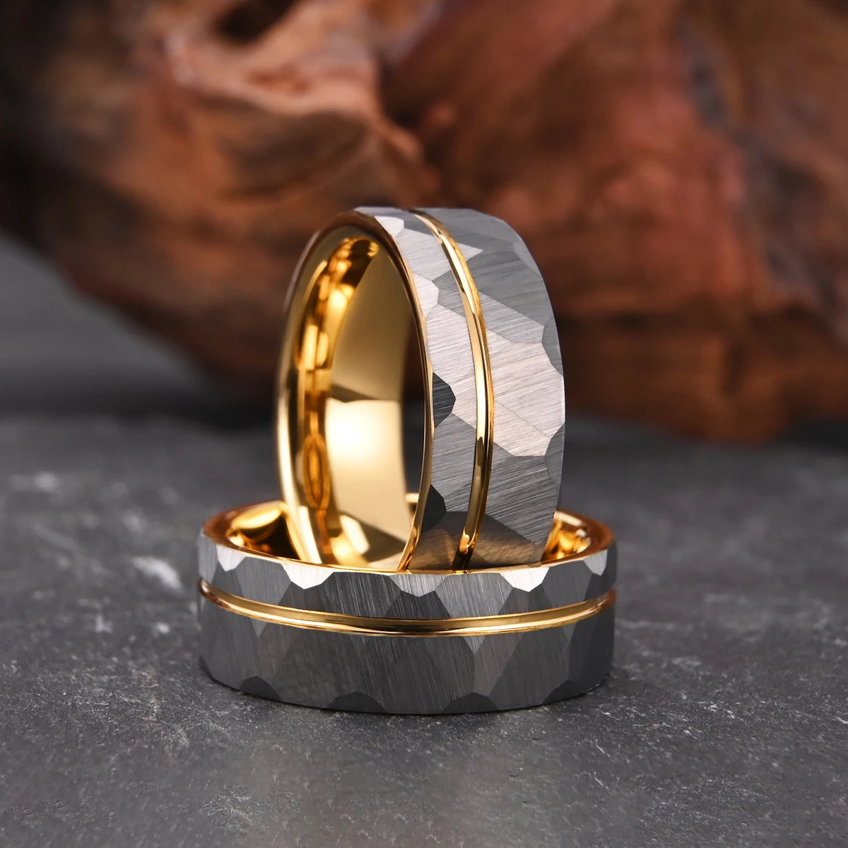 Tungsten Carbide Mens Rings Womens Rings 8mm Gray Lot Flower Mens Engagement Rings Golden Groove Frosted Comfort Fit 250117