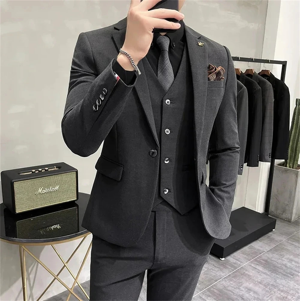 Highend Boutique Fashion Solid Color Mens Casual Business Suit 3Piece Set Groom Wedding Dress Jacket Vest Pants 250115