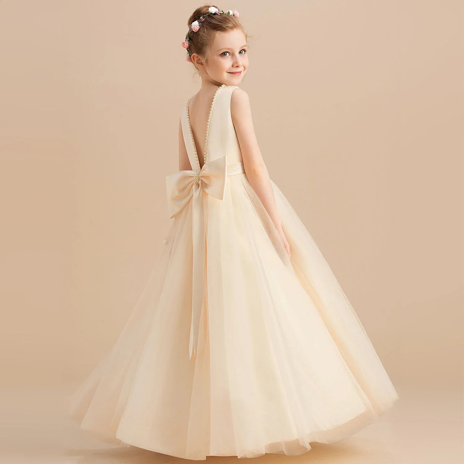 Teenage Girls Pageant Prom Long Dress for Backless Elegant Children Birthday Party Clothes Dresses for Girls Wedding Party Gown 250117