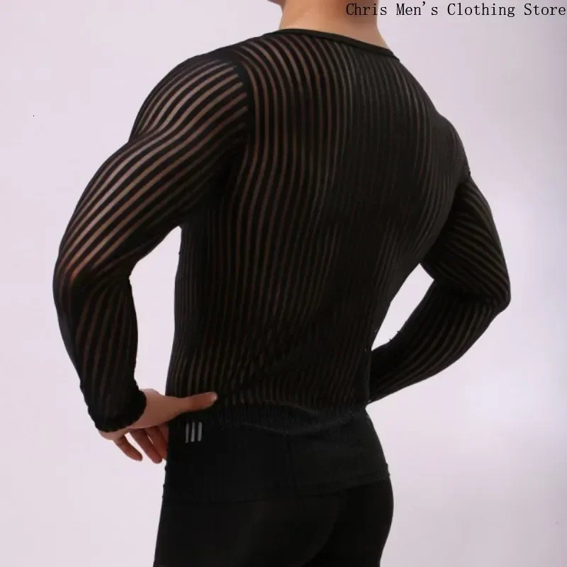 Mens Breathable Quick Drying Training Tight T-shirt Sexy See-through Mens T-shirt Muscle Men Stretch Casual Base Long Sleeve Tee 250117
