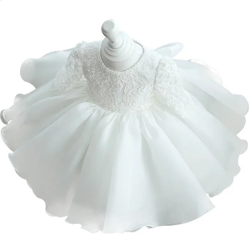 Sequin White 1st Birthday Dress Girl Baptism Dress Mesh Princess Party Ball Gown For Baby Girl Clothes Long Sleeve born 250115