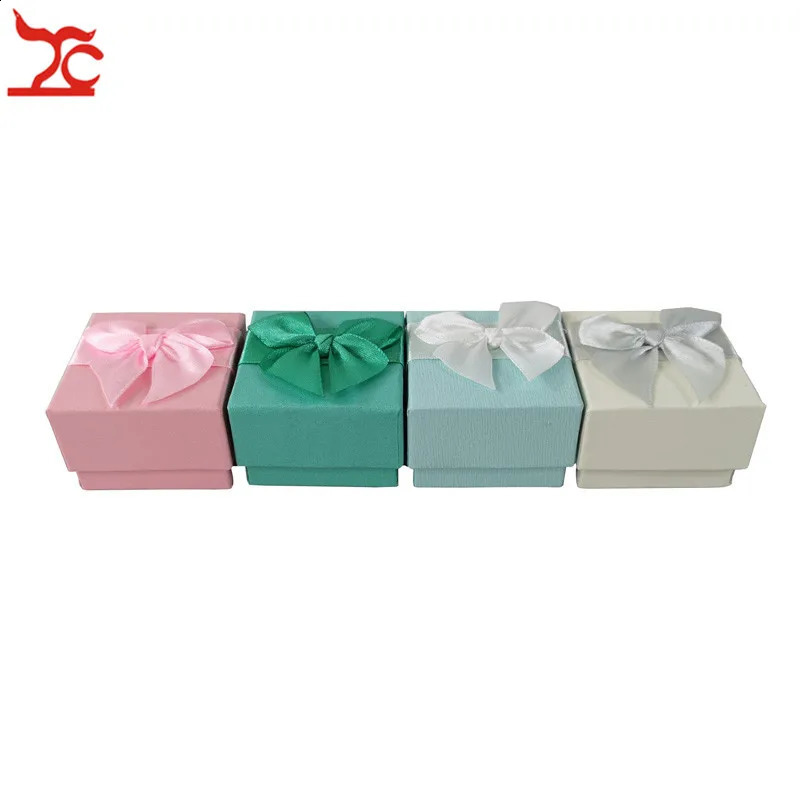 Fashion Color Paper Jewelry Gift Box Pink White Blue Ring Storage Organizer Gift Ribbon Box 5*5*3.8cm Wholesale 24Pcs/lot 250117