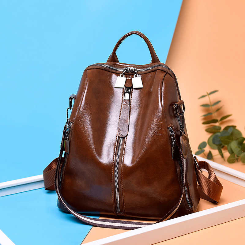 Ladies Shoulder Bag New Outdoor Soft Leather Leisure Backpack Fashion Multi purpose Commuter Womens Bag