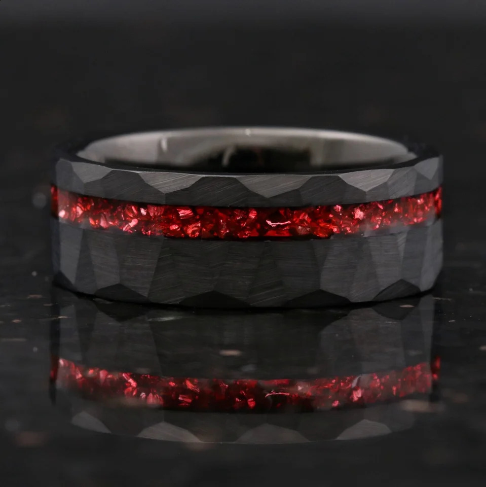 8mm Red Ruby Black Tungsten Carbide Rings For Men Wedding Engagement Band Birthday Anniversary Gift For Him 250117