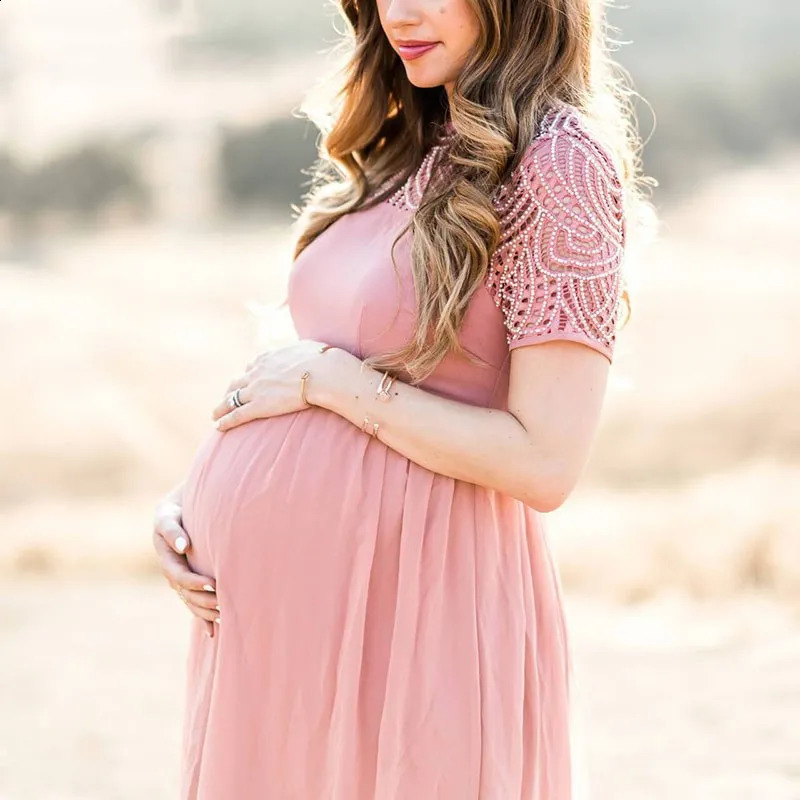 Short Sleeve Lace Chiffon Maternity Dresses for Poshoot Pregnant Women Maxi Gown Dress Pregnancy Baby Shower Pography Prop 250116