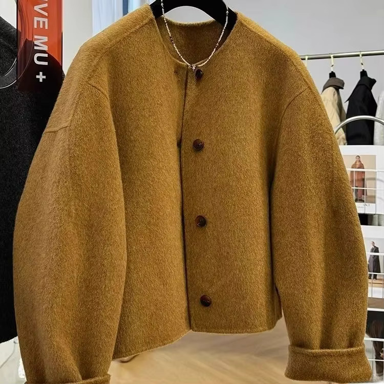 Wool Double-Sided Woolen Coat Women Autumn And Winter Round Jackets Long Sleeves Short Blends Coats