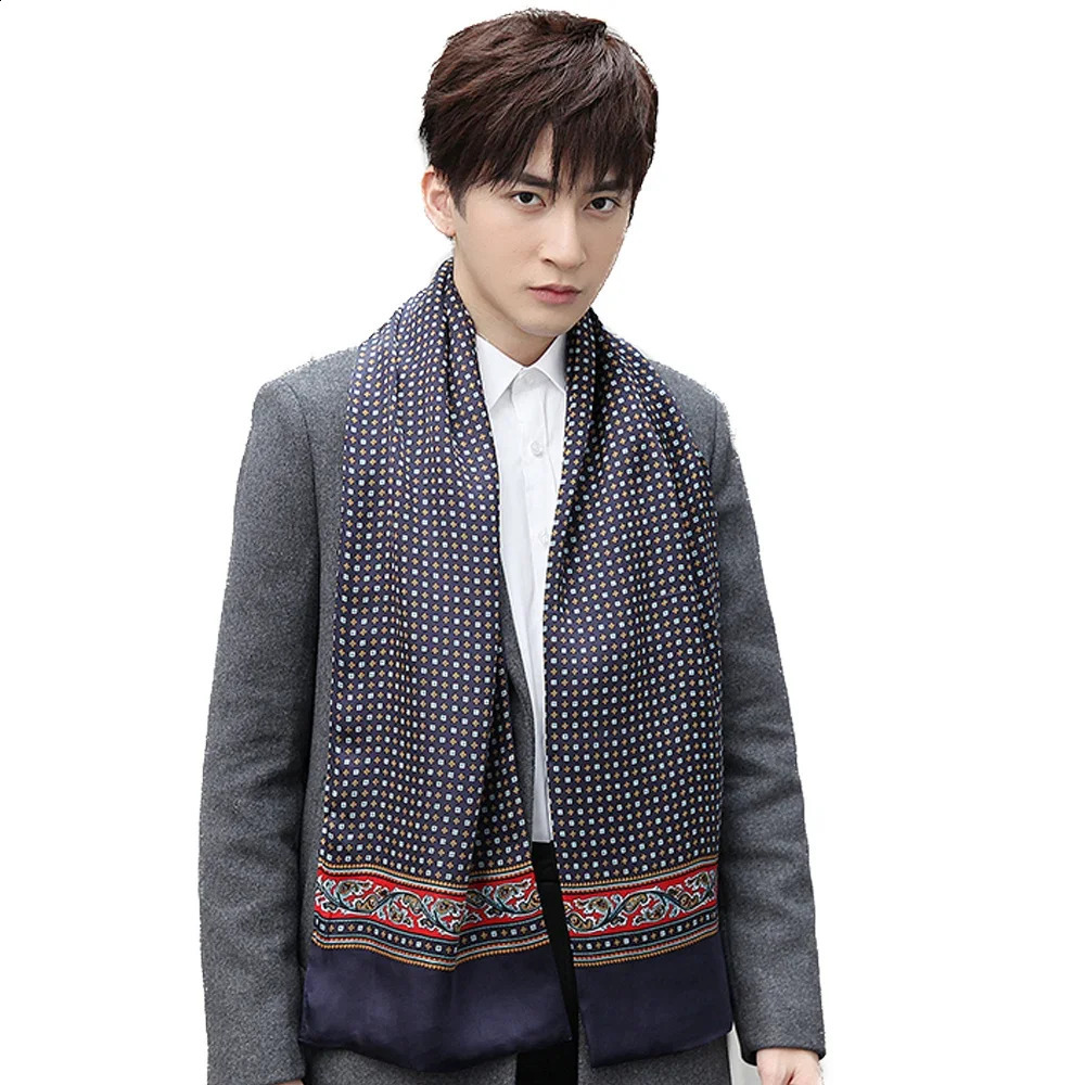 Mens Mulberry Silk Scarf Double Layer Long Neckerchief Office Business Cravat Blue Black Red 250117