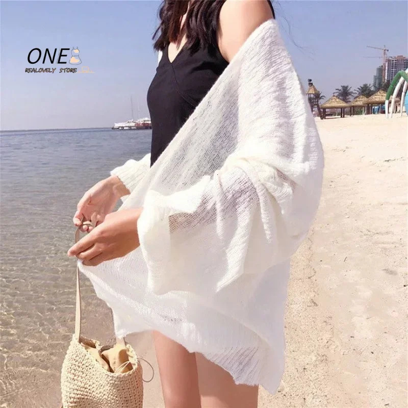 Cardigan Women Summer Sunproof Hollow Out Solid Thin Soft Breathable Elegant Holiday Minimalist Female Fashion Ulzzang Ins 250109Z