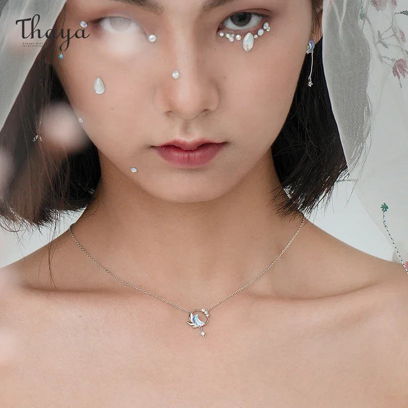Thaya Original 405cm Moon Pendant Necklace Crystal Silver Necklace For Women Fashion Chorker Elegant Fine Jewelry Gift 250117