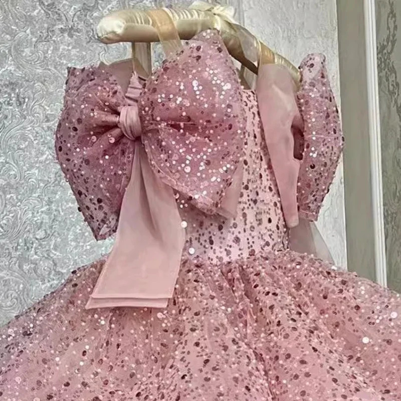 Children Princess Dress Formal Occasion Clothes Matching One Year Old Costumes Baby Girls Bow Sequin Elegant Outfit 250115