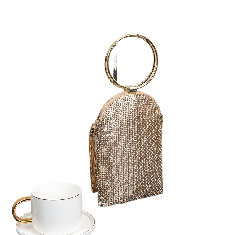 Golden New Rhinestone Set With Diamonds, Dress, Banquet, Internet Celebrity, Shiny Reflective Wristband, Hand-Held Party Bag