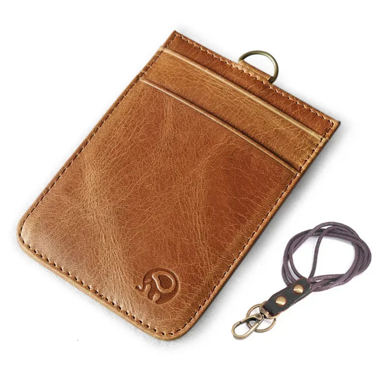 Retro Leather Work Credential Lanyard with Card Holder Neck Strap Cowhide Leather Id Badge Holder Staff Card Bus ID Card 250120