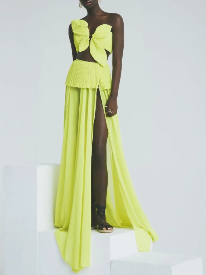 Pale Yellow 3d Three-Dimensional Split Women Bikini And Covered Long Skirt Butterfly Sexy Youth Fashion Swimsuit 250109