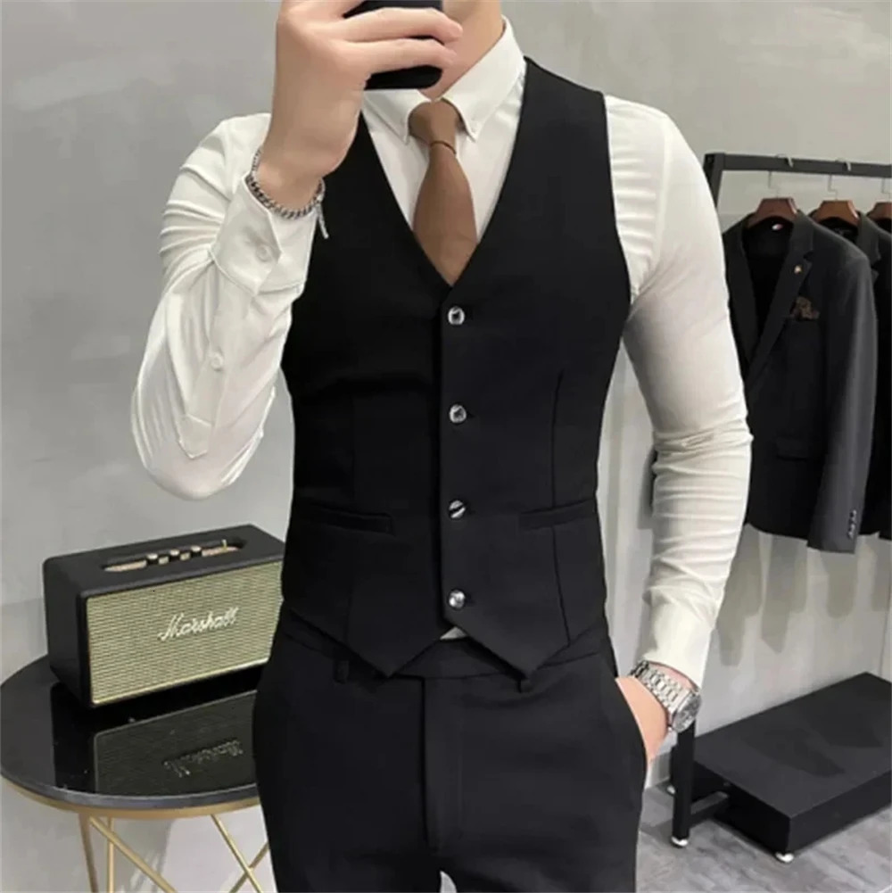 Highend Boutique Fashion Solid Color Mens Casual Business Suit 3Piece Set Groom Wedding Dress Jacket Vest Pants 250115