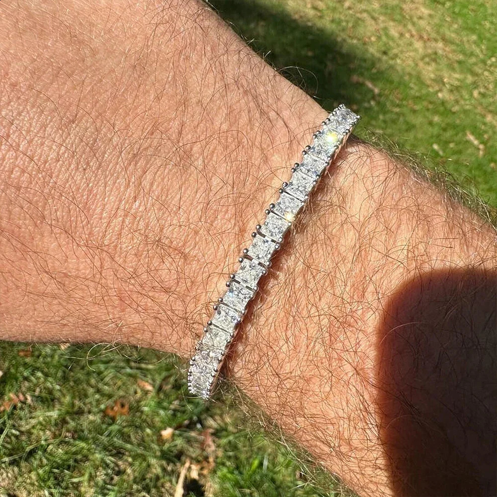0.4Carat Princess Cut Tennis Bracelets with Gra Certificate 925 Sterling Silver Square Shape Diamond Bangle for Women 250121