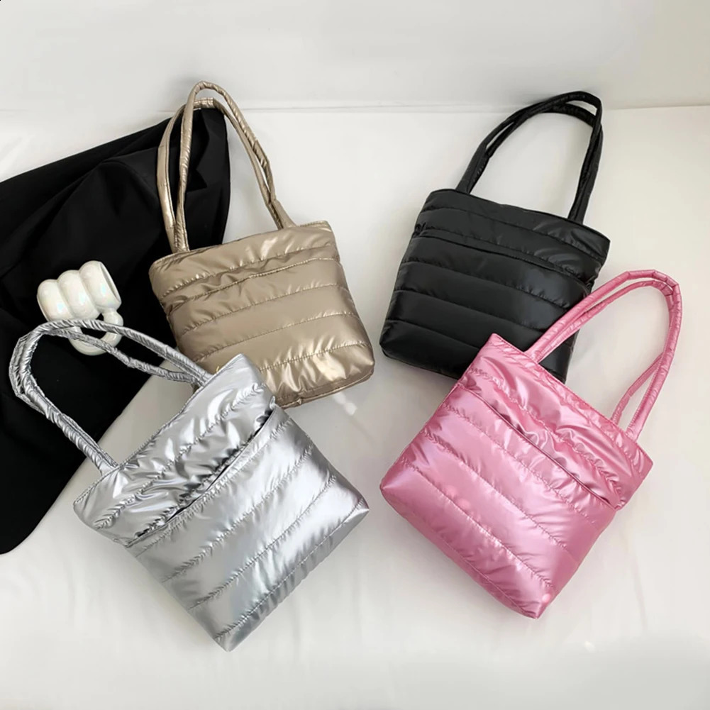 Puffer Tote Bag for Women Puffy Shoulder Bag Winter Large Capacity Cotton Down Padded Handbag Purse Lightweight Shopping Bag 250113