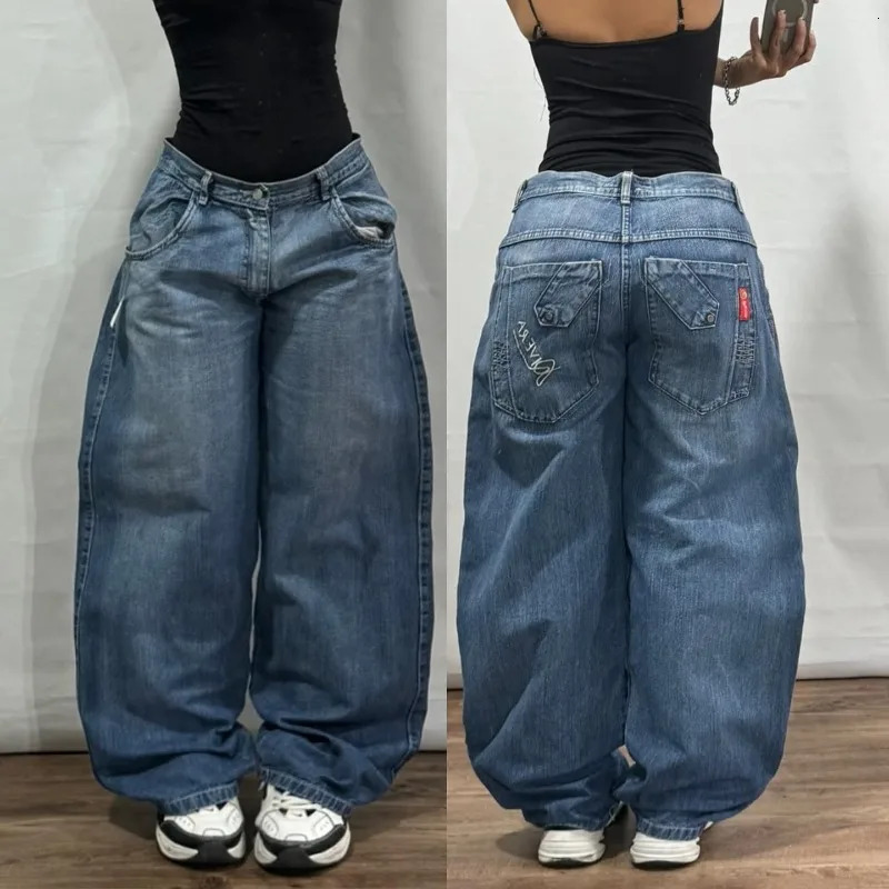 American Trend Vintage Hip Hop Letter Embroidery Pattern Baggy Jeans Men And Women Y2K Harajuku Gothic Wide Pants Streetwear 250117