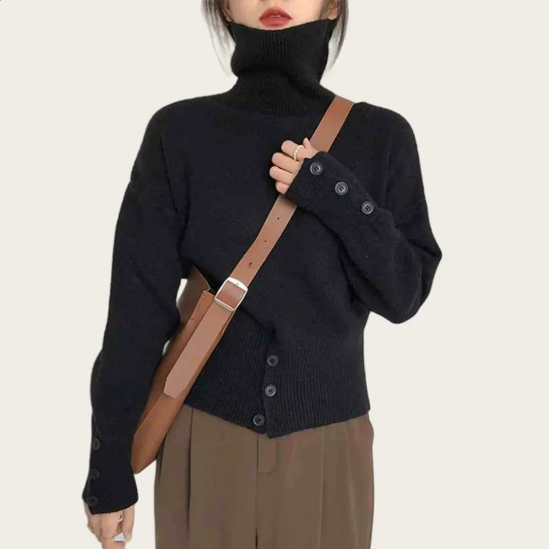 Autumn and Winter Knit Turtleneck Pullover Sweater n Sense of Niche Chic Unique Knitwear Solid Color Casual Top Women 250121