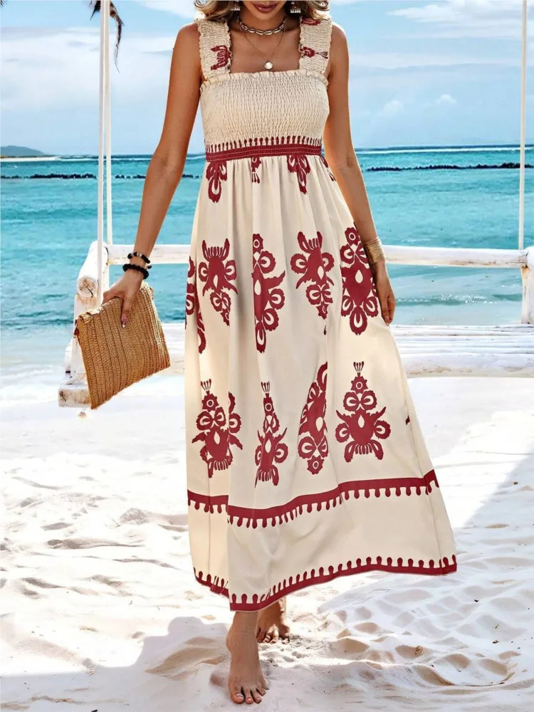Summer Sexy Halter Beach Holiday For Womens Sundress Fashion Printed Elastic Chef Simple Elegant Female Party Dresses 250113