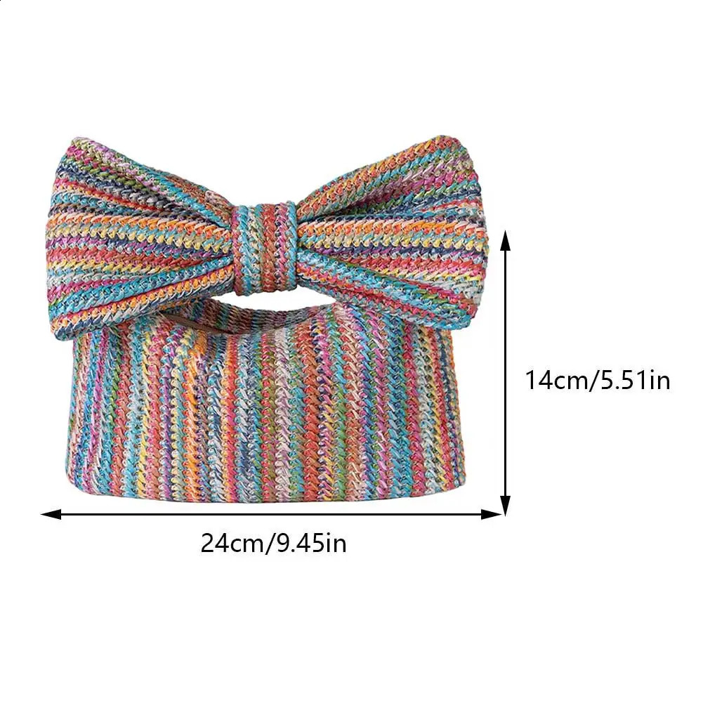 Summer Straw Weaving Banquet Bag Women Crochet Beach Handbag Zipper Closure with Bow Straw Summer Handbag Party Wedding Bag 250118