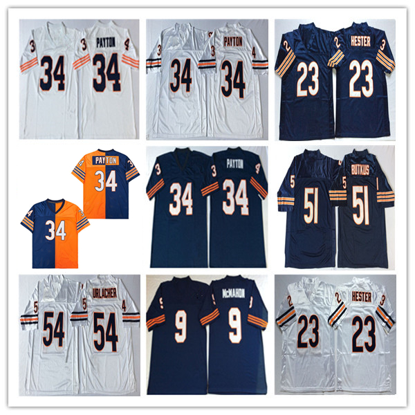 Men Throwback American Football Jerseys 23 Devin Hester 34 Walter Payton 40 Gale Sayers 50 Mike Singletary 9 Jim McMahon 51 Butkus 89 Mike Ditka 54 Brian Urlacher Dent