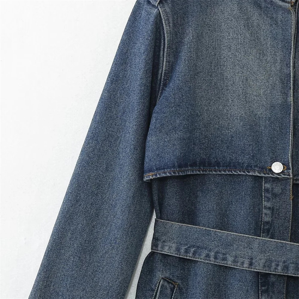 UNIZERA Autumn/Winter Product Womens Fashion Casual Loose Versatile Long Belt Denim Windbreaker 250118