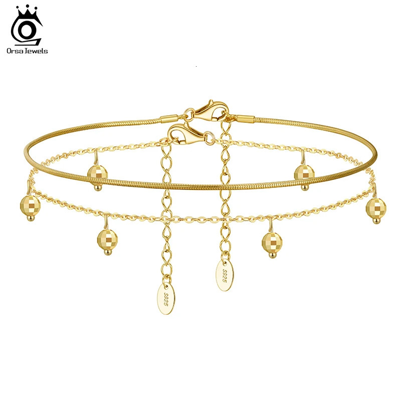 Orsa JEWELS 925 sterling silver snake chain and cable chain with bead chain ankle suitable for womens summer ankle chain jewelry SSA06 250110