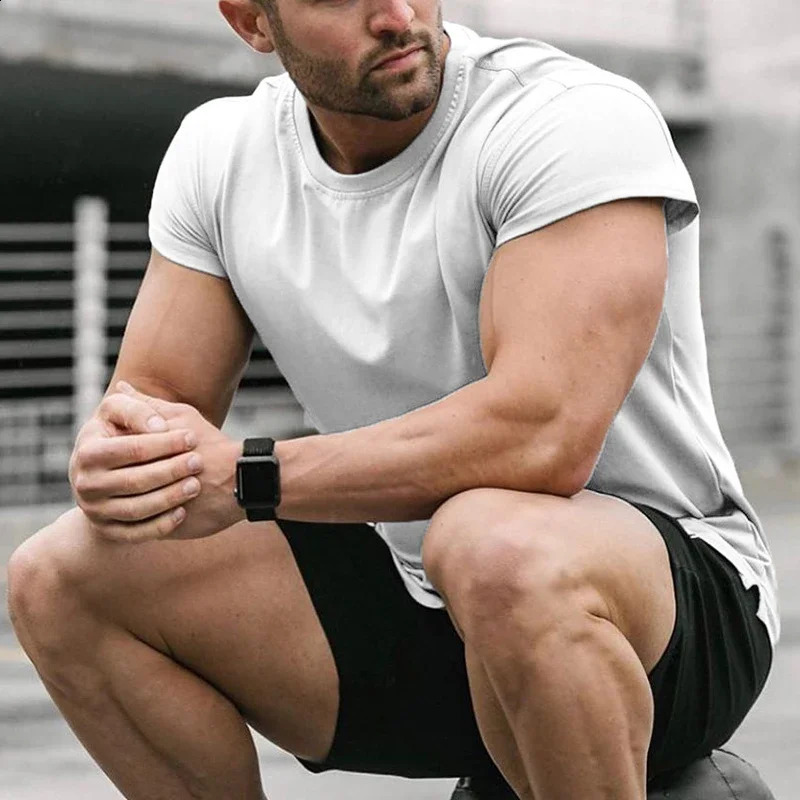 Summer Gym Clothing Cotton Bodybuilding T shirts Muscle Mens Small Sleeves Tops Tees Fitness Sports Tshirt Men Casual 250122