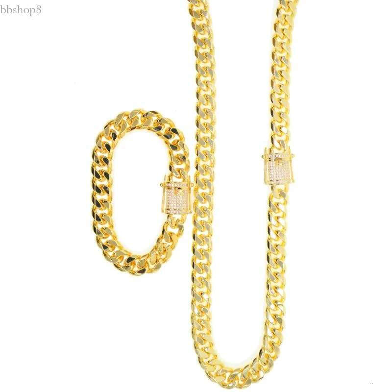 Necklace Earrings Set 2023 Cuban k Chain Wide 10.5mm Gold Filled High Quality Men Night Club Jewelry Pave Cz Hiphop Bg Bracele Half2