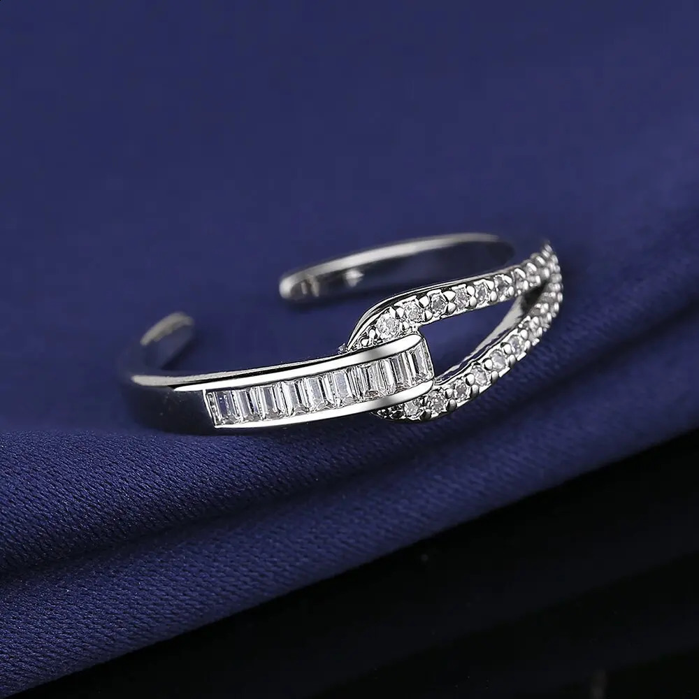 925 Silver Women Stackable Ring Engagement Wedding Fashion Rings Anniversary Gift Sparkling Pave CZ Polished Lines 250121