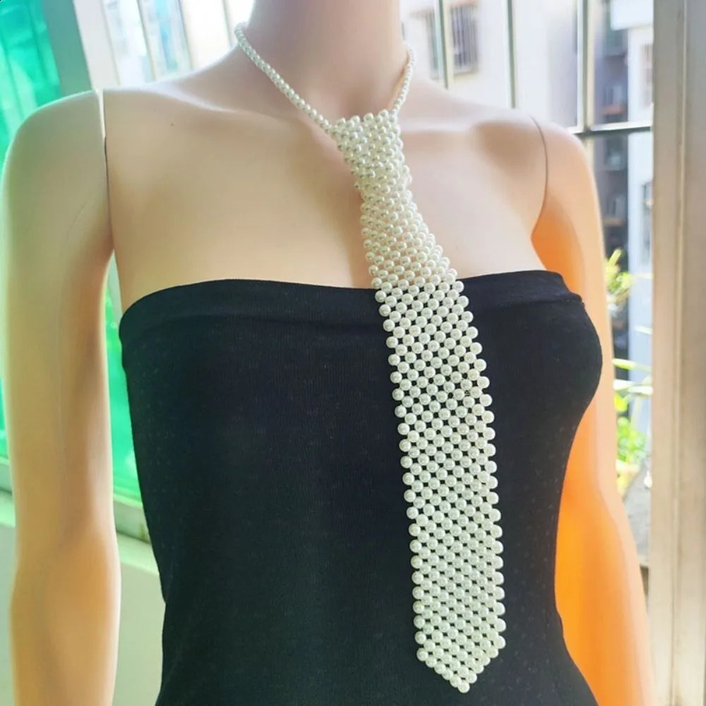 Fashion Elegant Shirt Tie Collar Weaving Beaded Women Necktie Female Night Club Neckwear 250114