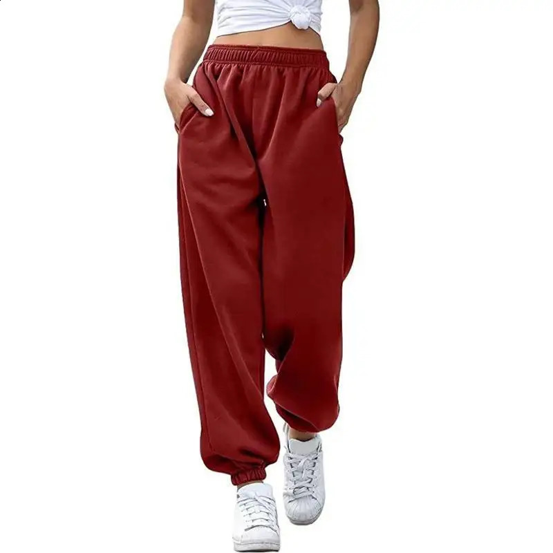 Womens Fashionable High Waisted Casual Sports Versatile Sweatpants with Ankle Cuffs 250108