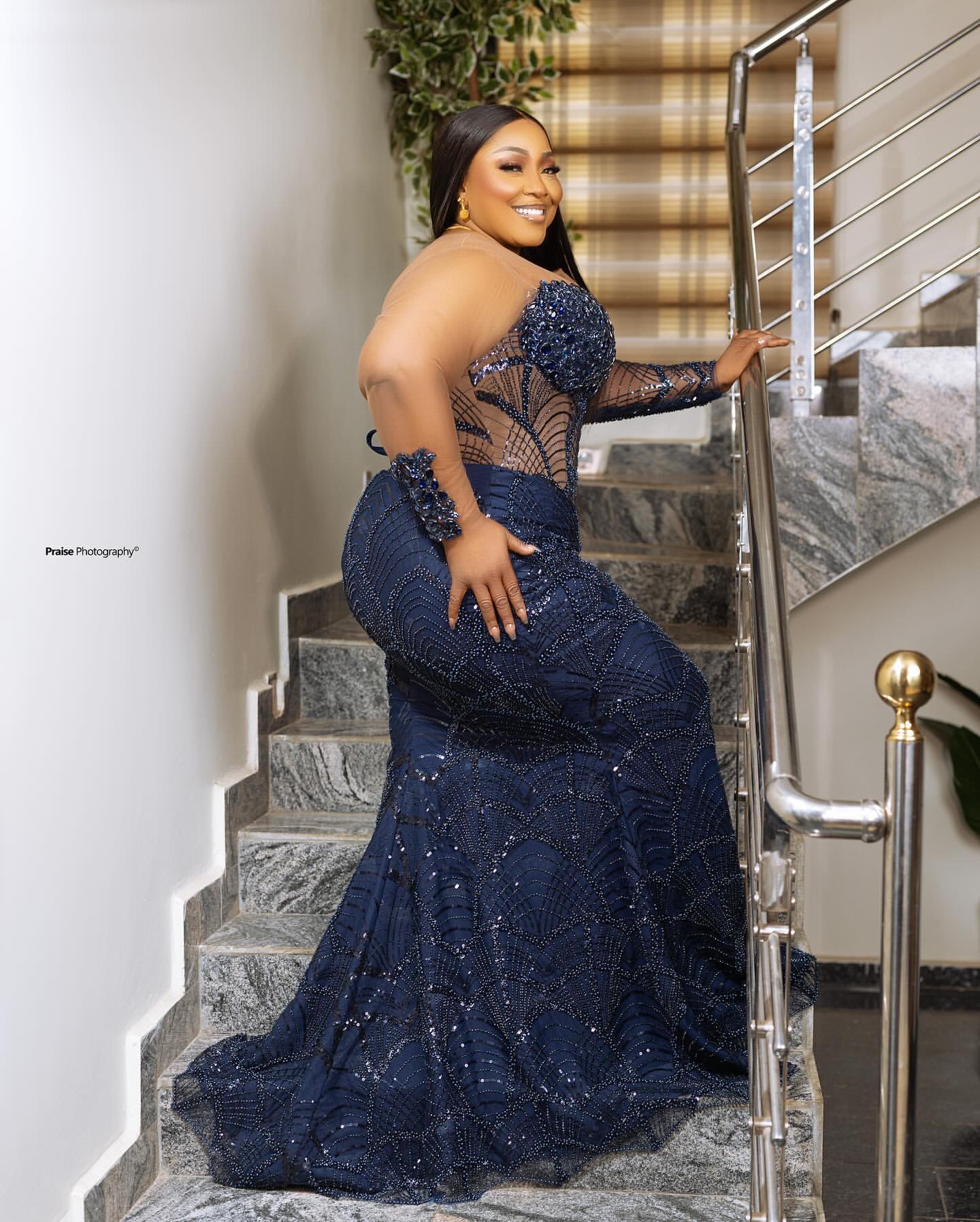 Aso Ebi Navy Blue Mermaid Prom Dresses 2025 Illusion Crystals Sequined Evening Formal Party Second Birthday Engagement Gowns Plus Size Dress For Speci