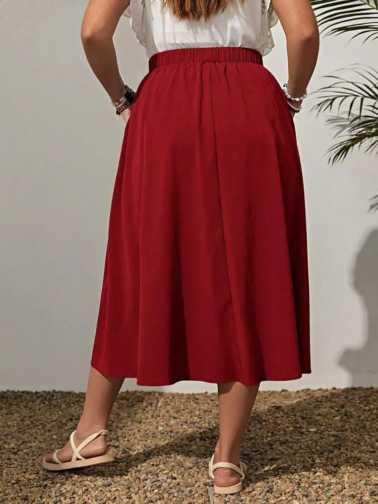 2024 SpringSummer Womens Fashionable Simple Waist Collection Solid Color Large plus Size Skirt 250121