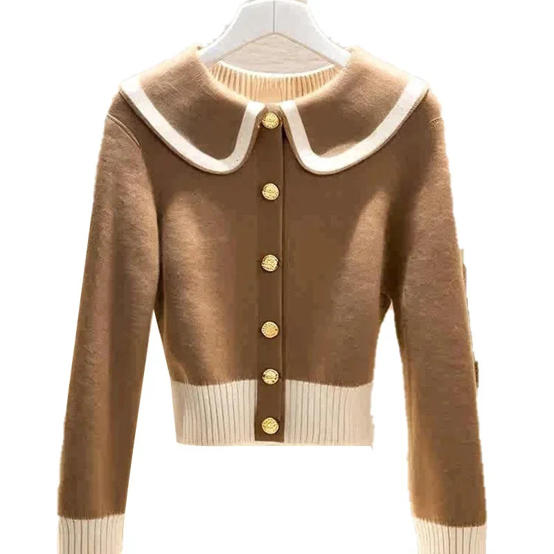 Elegant Tweed Style Petite Knitted Cardigan In Coffee Color Cropped Versatile Top For Autumn Winter AgeReducing Sensitive n 250122