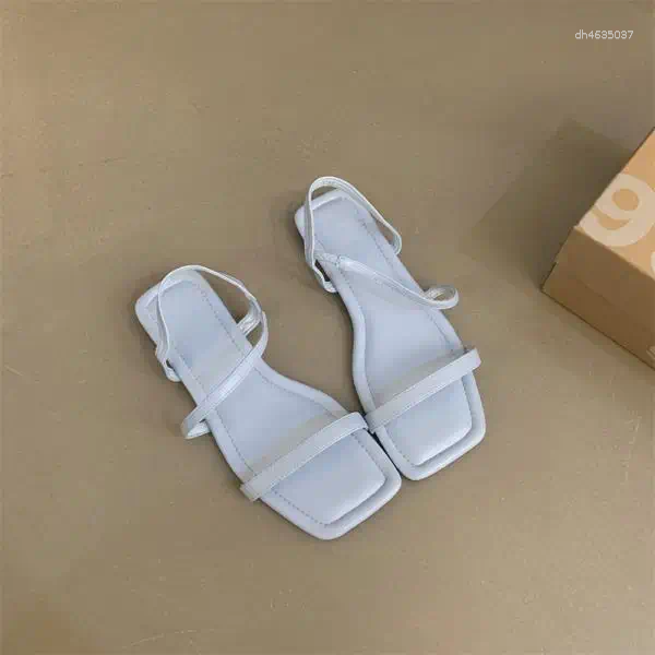 Sandals Buckle Strap Flat Sandal Shoe 2025 Women's Summer Heels Square Toe Without Retro Gladiator Fashion Girls Rome Scandals hurenlakeshoes