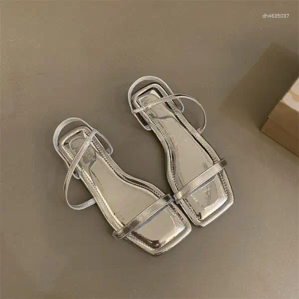 Sandals Buckle Strap Flat Sandal Shoe 2025 Women's Summer Heels Square Toe Without Retro Gladiator Fashion Girls Rome Scandals hurenlakeshoes