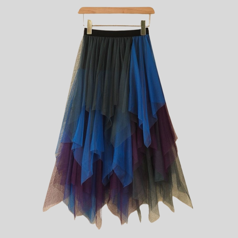 New arrival versatile gradual change color irregular mesh skirt summer fluffy medium and long