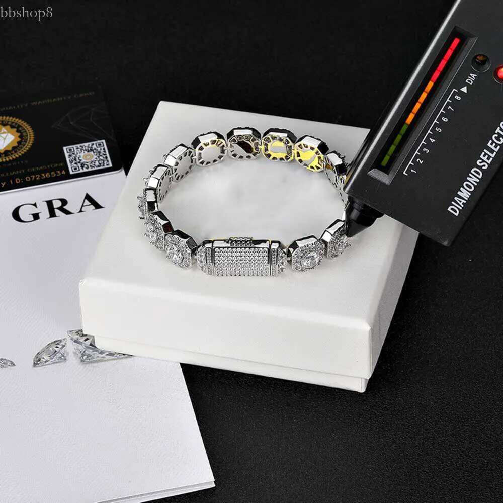 Hip Hop S Sterg Sier 12mm Vvs Moissanite Tennis k Chain Women Pass Dia Test Mens Fine Jewelry Bracelet