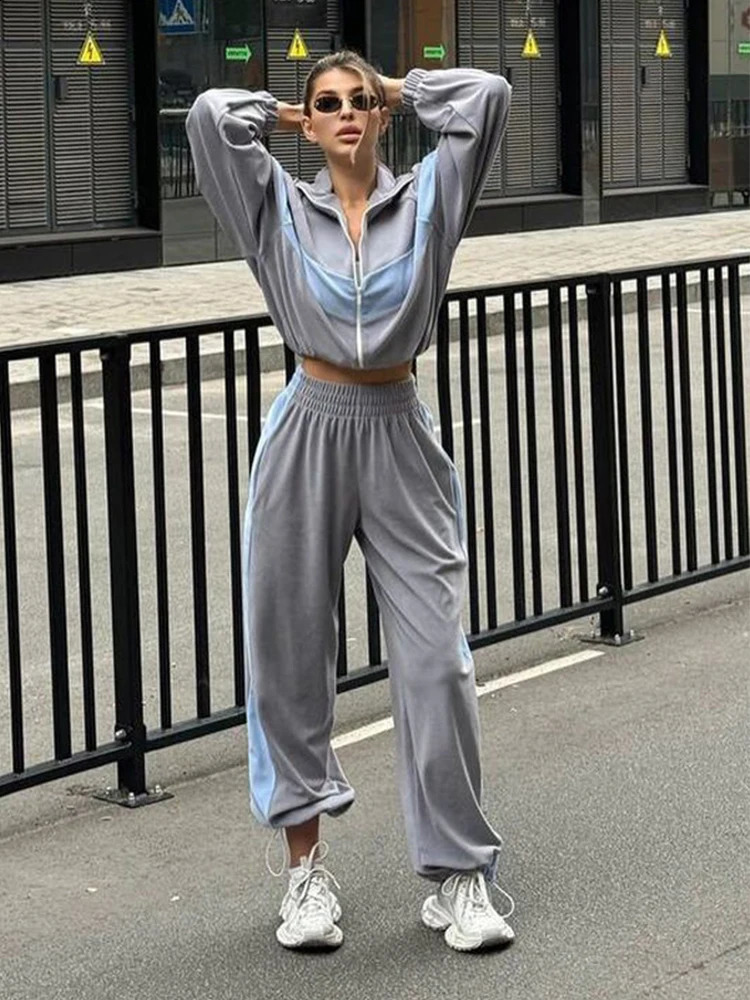 Casual Pants Sets Women Tracksuit Suits Retro Zipper Bomber Jacket Sweatshirt High-waisted Trousers Womens All-match 2-piece 250110