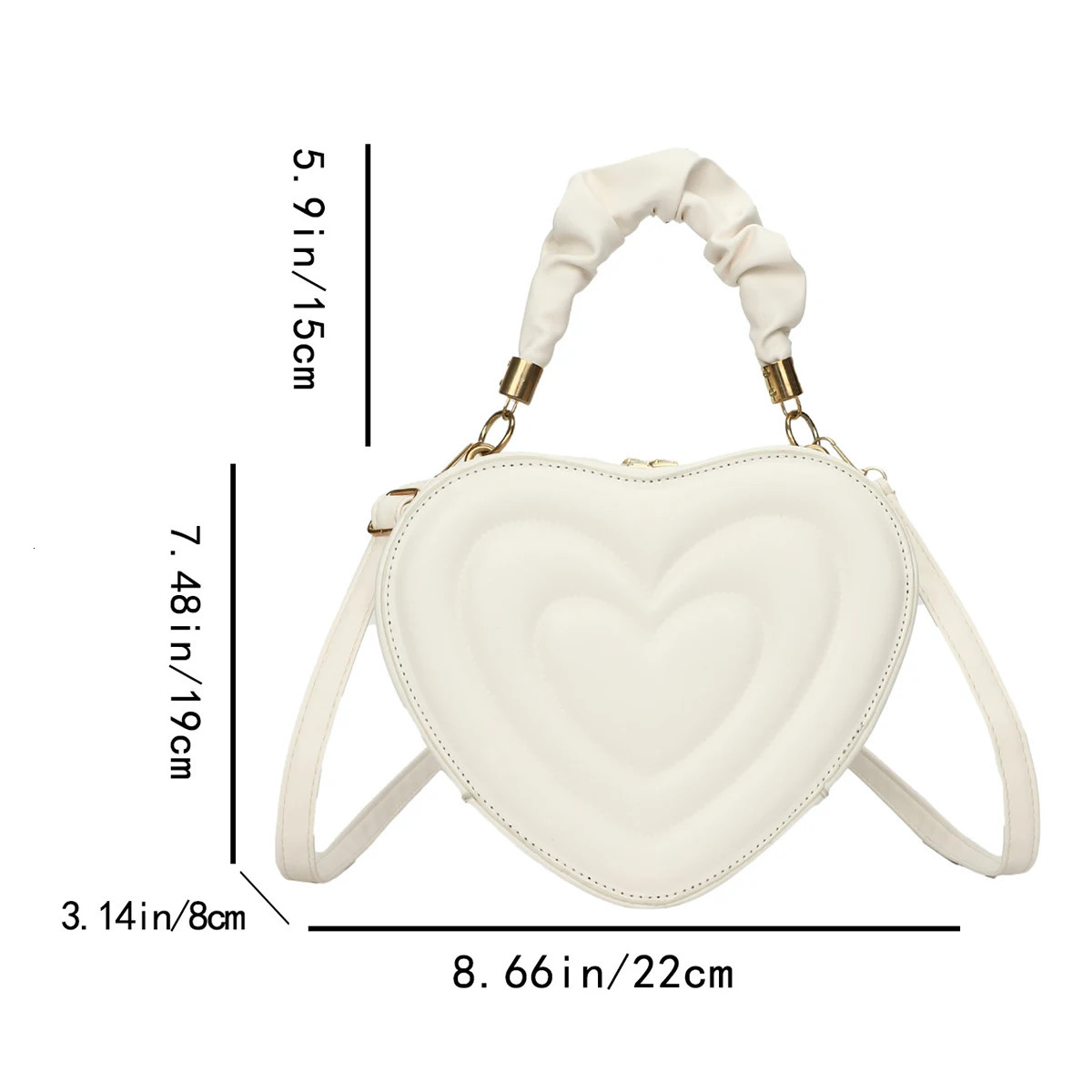 Solid color zipper closure fashionable heart-shaped shoulder bag 250109