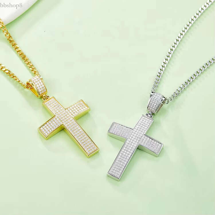 Hot Selg Fine Men S Sterg Sier Chunky Chain Jewelry Iced Out D Color Moissanite Dia Cross Pendant Necklaces
