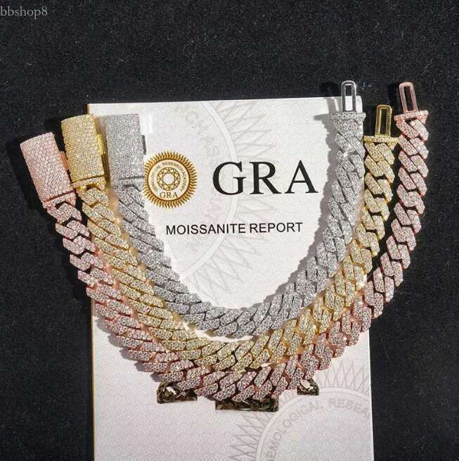 10mm S Sier Iced Out Necklace For Women Men Jewelry Pass Tester Moissanite Cuban k Chain Necklaces GRA