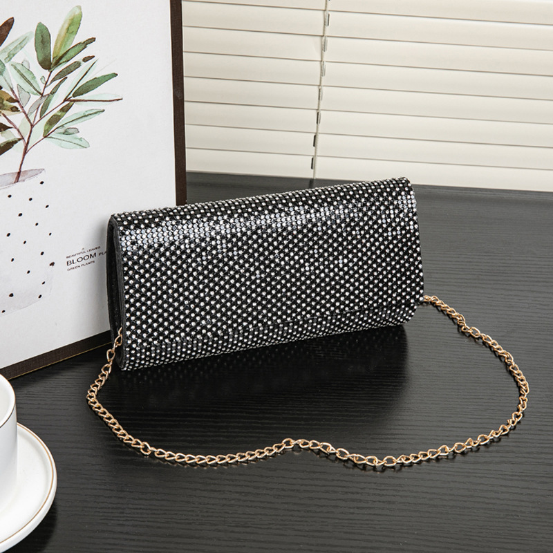 Underarm Shiny Hand-Held Portable Chain Dinner Bag, Large Capacity Diamond Inlaid Versatile