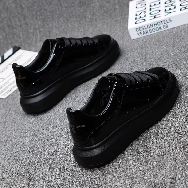 Hot Selg Black Glossy Men's Shoes, Couple's White Fashionable And Versatile Sneakers, Tennis Shoes