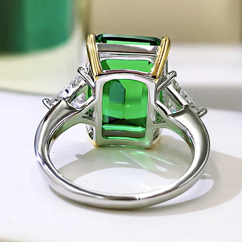 OEVAS 100% 925 Sterling Silver Sparkling 10*14mm Emerald Cut Green Wedding Ring For Women High Carbon Diamond Fine Jewelry Gifts250122