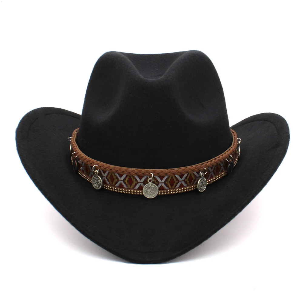 Western Cowboy Top Hat with Curled Eaves Retro Riding Mens and Womens Woolen Felt Jazz Sunshade 250118