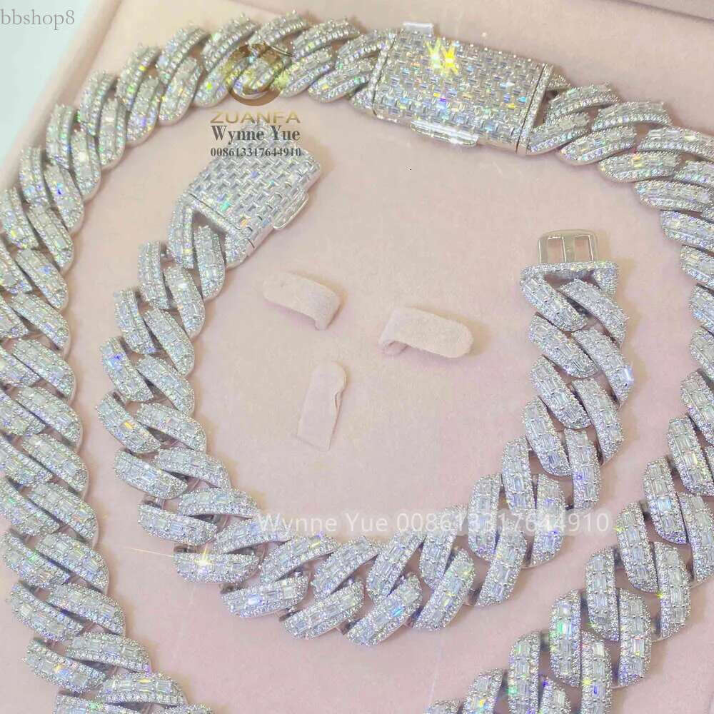 New 20mm Thick Heavy Baguette Gra Certificate Pass Dia Tester Vvs Moissanite Cuban Chain