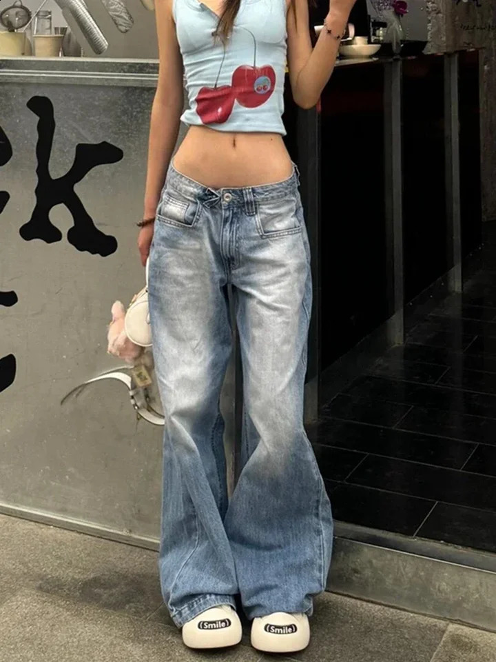 Women American Vintage Y2k Japanese Harajuku Shoujo Tomboy Baggy Low Rise Denim Pants Long Trousers 2000s Aesthetic Jean Kpop 250118